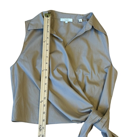 Vince Tan Wrap Blouse Sleeveless Cotton Poplin Wrap Shirt in Dune Size 2 - Picture 6 of 8